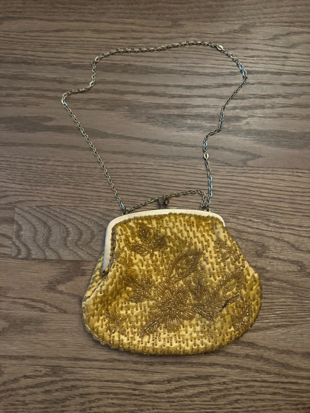 Vintage Gold Beaded Evening Crossbody Bag